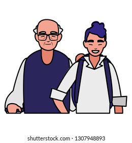 cute grandfather with son characters