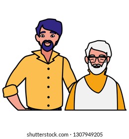 cute grandfather with son characters