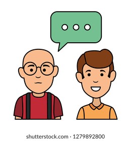 cute grandfather and son with speech bubbles