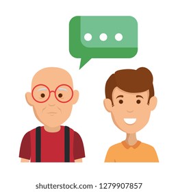 cute grandfather and son with speech bubbles