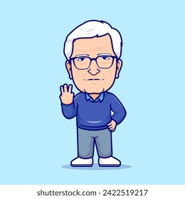 Cute Grandfather Standing With Three Finger Cartoon Vector 
Icon Illustration. People Nature Icon Concept Isolated 
Premium Vector. Flat Cartoon Style
