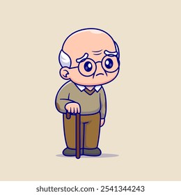 Cute Grandfather Unhappy Cartoon Vector Icon Illustration. People Education Icon Concept Isolated Premium Vector. Flat Cartoon Style