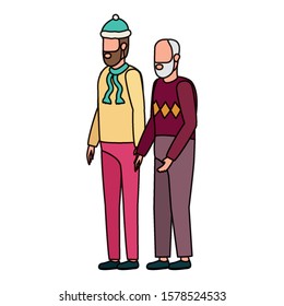 cute grandfather with young son using christmas hat vector illustration design