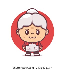 Cute grandma cartoon character design, vector illustration in outline style