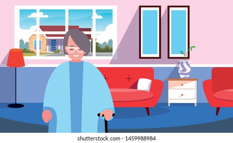 cute grandma in the living room home