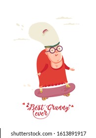 Cute grandma on vector greeting card with label best granny ever