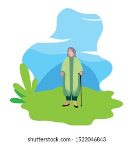 cute grandma in the outdoors vector illustration