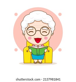 Cute Grandma Reading Book Cartoon Illustration Stock Vector (Royalty ...