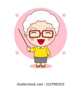 Cute grandma as a teacher cartoon illustration