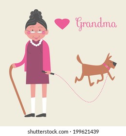 Cute Grandma Walks the Dog