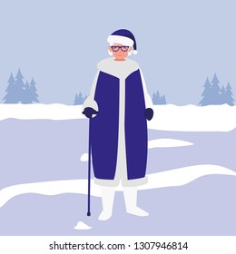 cute grandmother with cane and winter clothes