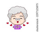 Cute grandmother Cartoon Character. Grandma with love hand sign. People family Concept design. Isolated white background. Vector art illustration