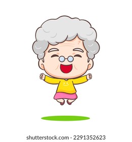 Cute grandmother cartoon character. Grandma doing activity. People and family concept design. Adorable chibi vector illustration. Isolated white background