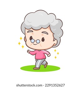 Cute grandmother cartoon character. Grandma doing activity. People and family concept design. Adorable chibi vector illustration. Isolated white background