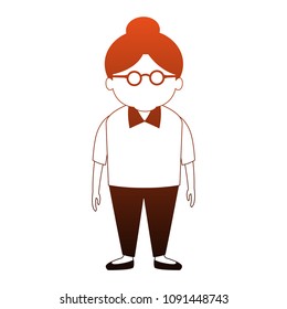 Cute grandmother cartoon in orange and white colors