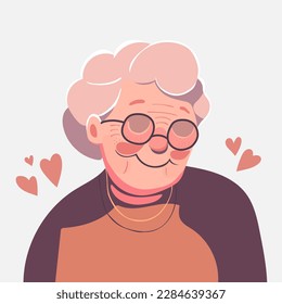 Cute grandmother in cartoon style isolated on gray background. Vector illustration. Greeting card for grandmother, mothers day