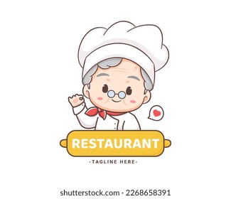 Cute grandmother chef cartoon. Grandma cooking logo vector art. People Food Icon Concept. restaurant and homemade culinary logo