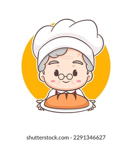 Cute grandmother chef cartoon. Grandma cooking logo vector art. People Food Icon Concept. restaurant and homemade culinary logo