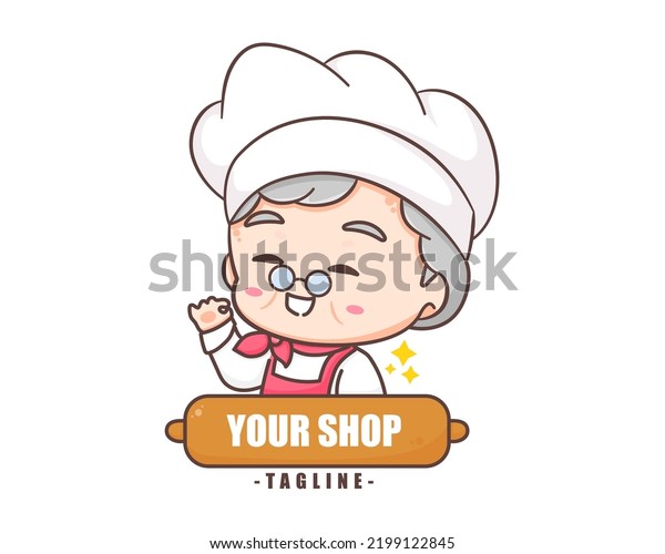 Cute Grandmother Chef Cartoon Grandma Cooking Stock Vector (royalty 