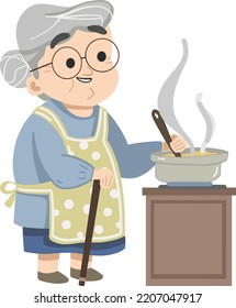 Cute Grandmother Cooking Breakfast Wearing Apron