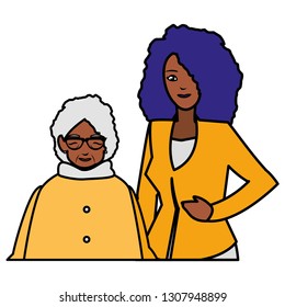 cute grandmother with daughter black characters