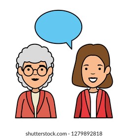 cute grandmother and daughter talking