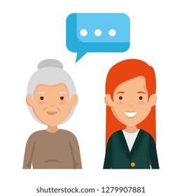 cute grandmother and daughter talking