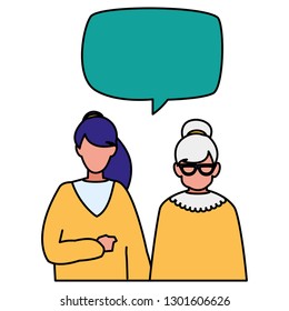 cute grandmother with daughter talking