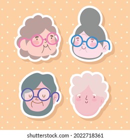 cute grandmother faces with glasses set