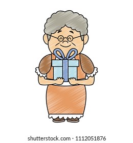 Cute grandmother with gift scribble