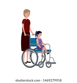 cute grandmother with granddaughter in wheelchair