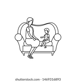 cute grandmother with grandson in the sofa