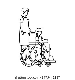 cute grandmother with grandson in wheelchair