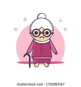 Cute Grandmother icon. Icon Illustration. 
Mascot Cartoon Character.Outline grandmother vector icon for web design isolated on white background
