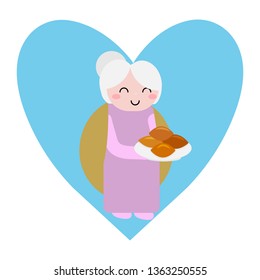 Cute grandmother with pices on blue background vector illustration flat desing