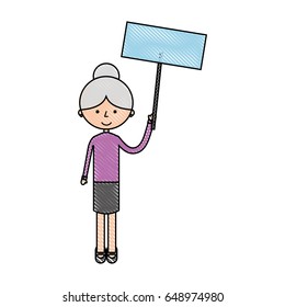 cute grandmother with protest label avatar character