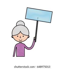cute grandmother with protest label avatar character