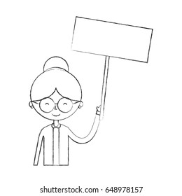 cute grandmother with protest label avatar character
