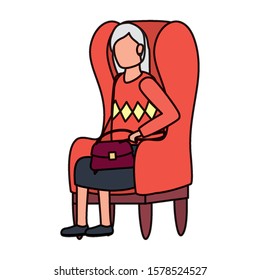cute grandmother seated in sofa character vector illustration design