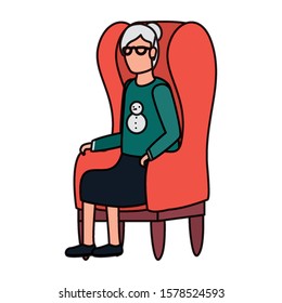 cute grandmother seated in sofa character vector illustration design