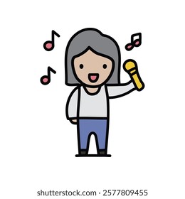 cute grandmother singing karaoke character icon vector illustration design graphic