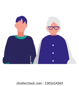 cute grandmother with son characters