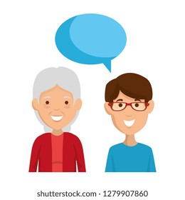 cute grandmother and son talking