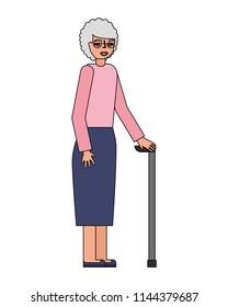 cute grandmother with walking stick