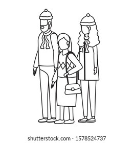 cute grandmother with young couple using christmas hat vector illustration design