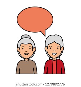 cute grandmothers couple with speech bubble