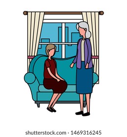 cute grandmothers in the sofa characters
