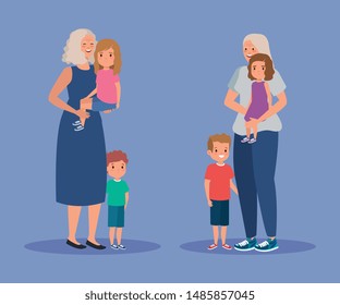 cute grandmothers with their girls and boys kids