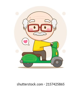 Cute Grandpa Riding Motorbike Cartoon Illustration