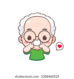 Cute grandpa show thumbs up cartoon character. People expression concept design. Isolated background. Vector art illustration.